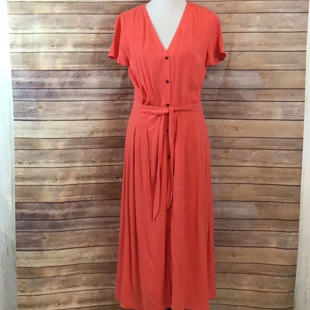 Loft Elegant Orange Button-Down Dress